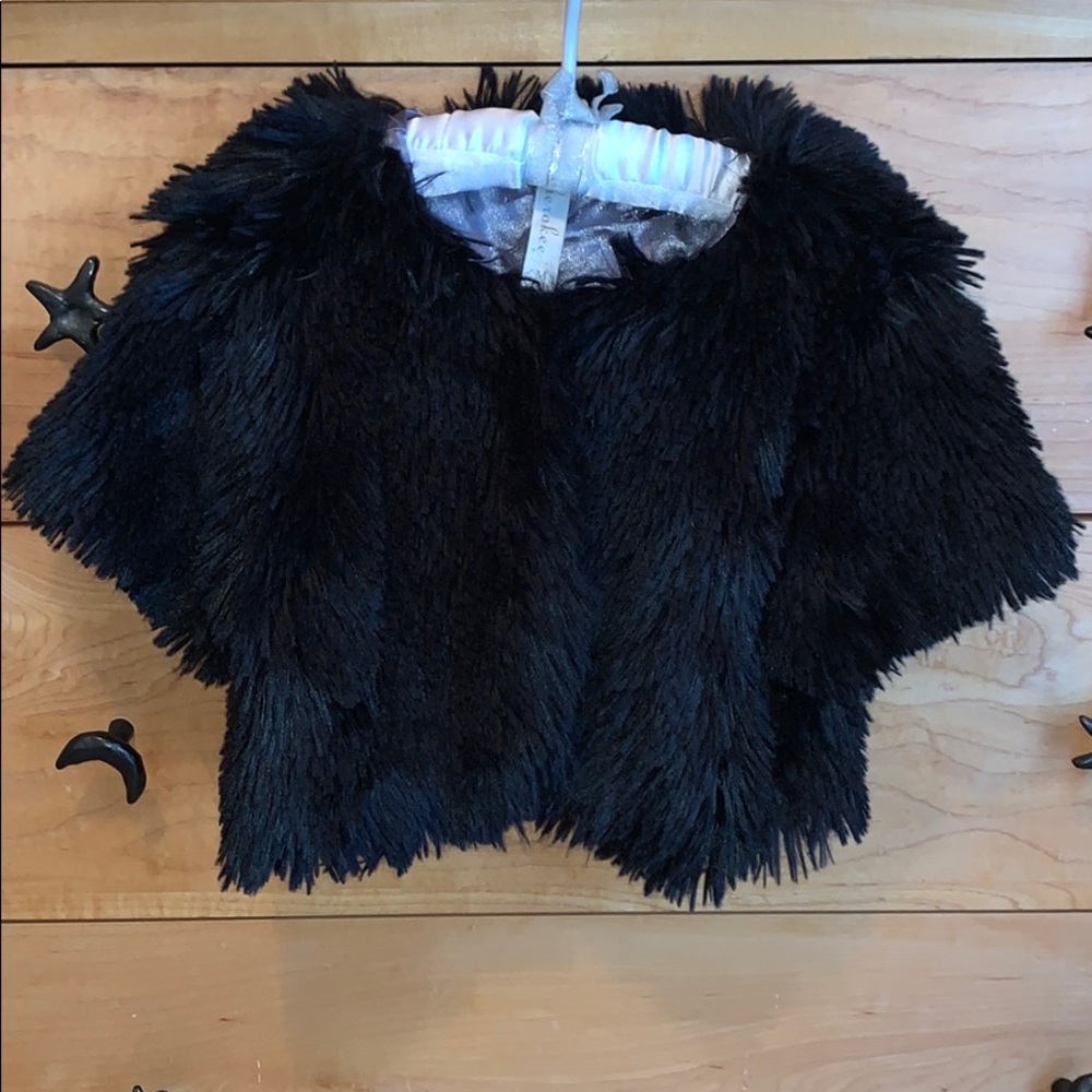 Cherokee Girls Black Faux Fur Shrug /Bolero /Vest